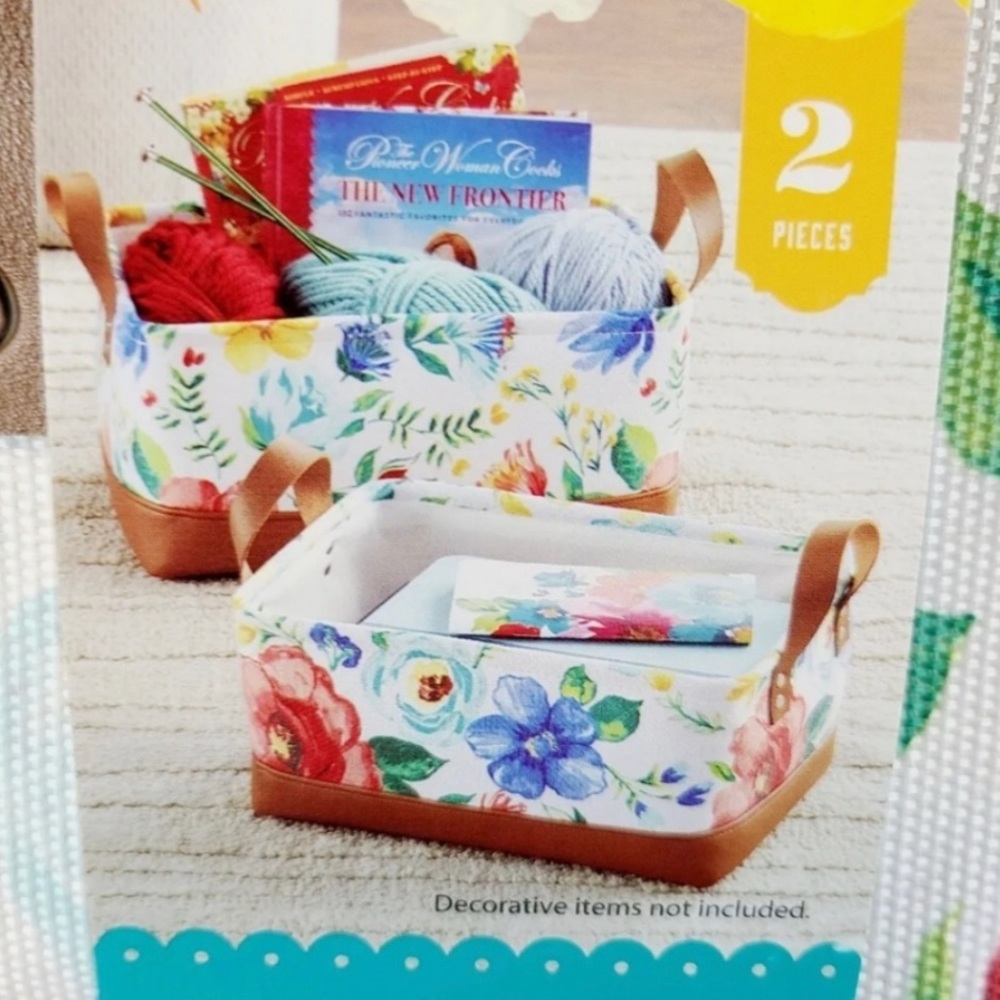 Pioneer Woman Delaney Floral 2 Piece Basket Set with Handles, Storage Baskets